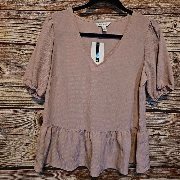 Nine West blouse short Sleeve Women's medium Lilac NWT - Picture 1 of 7